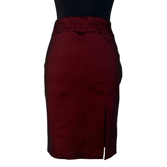 Cache Cranberry Metallic Sheen 9" Slit Evening Day Pencil Skirt Stretch $118 NWT - Picture 6 of 9